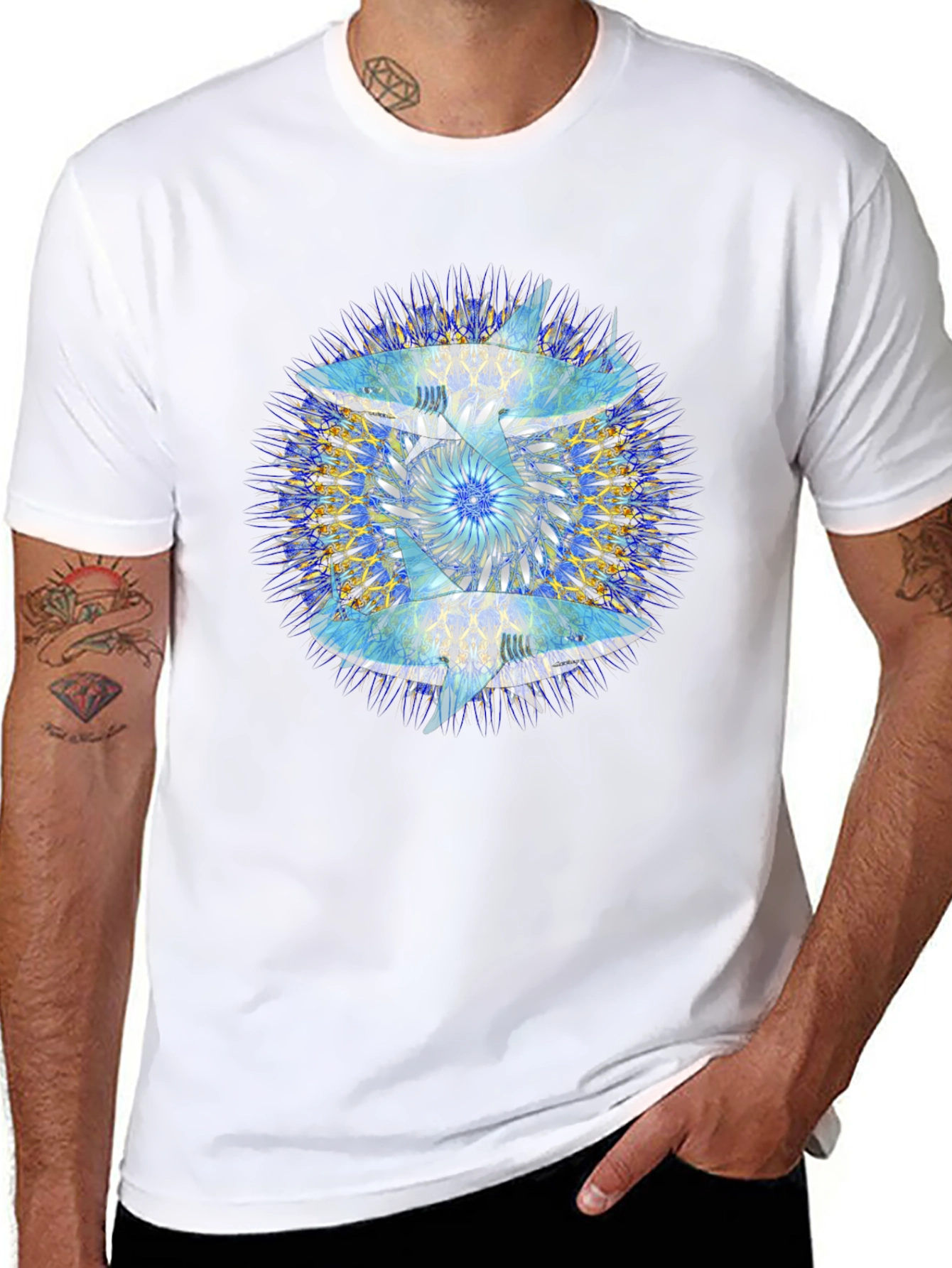 Abstract Mandala Print Black T-Shirt