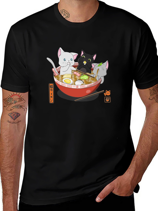 Cats Ramen Bowl T-Shirt - Kawaii Noodle Tee