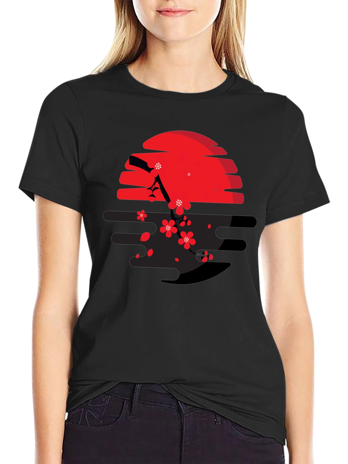 Red Sun & Cherry Blossom Graphic Tee