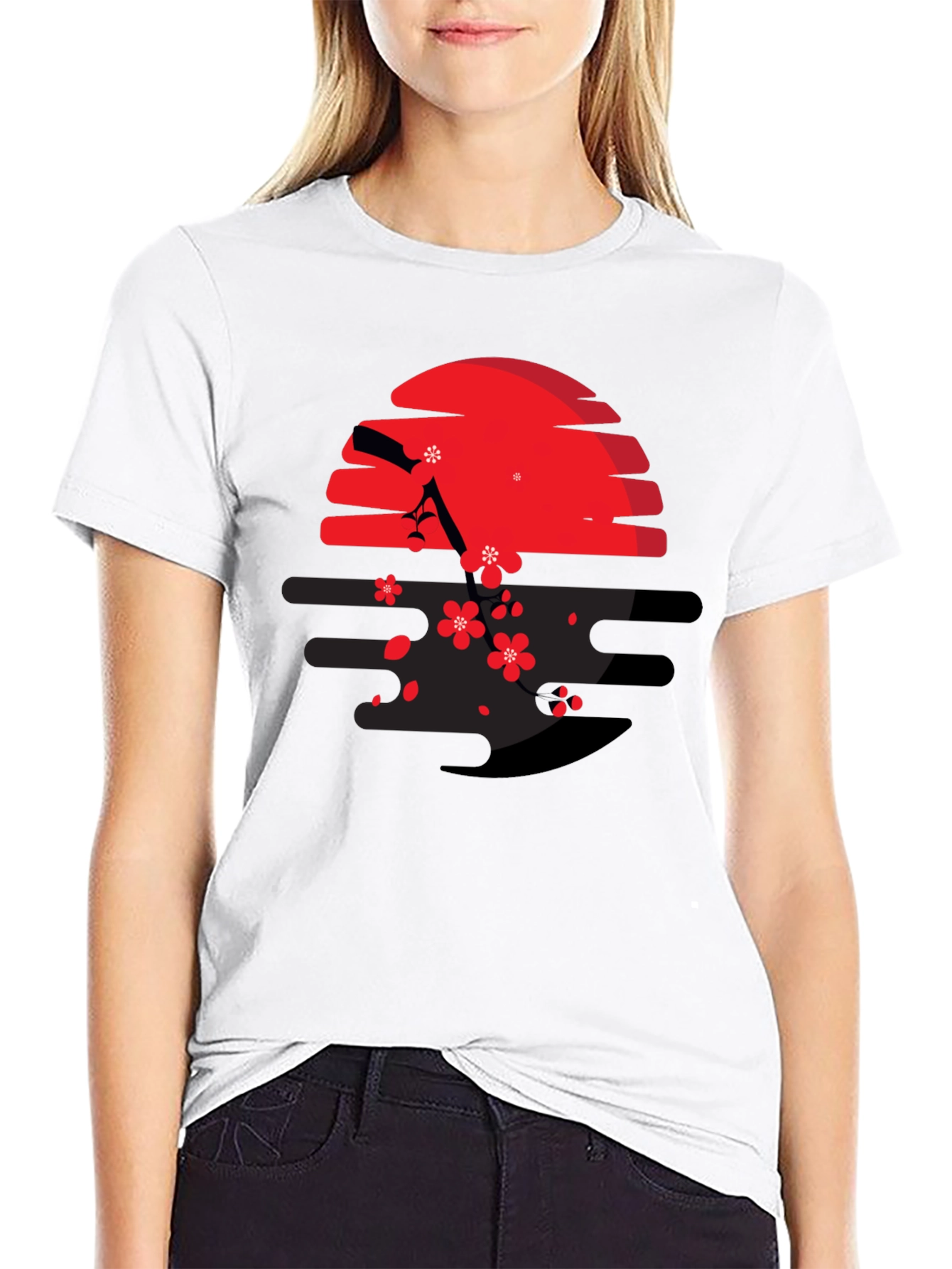 Red Sun & Cherry Blossom Graphic Tee