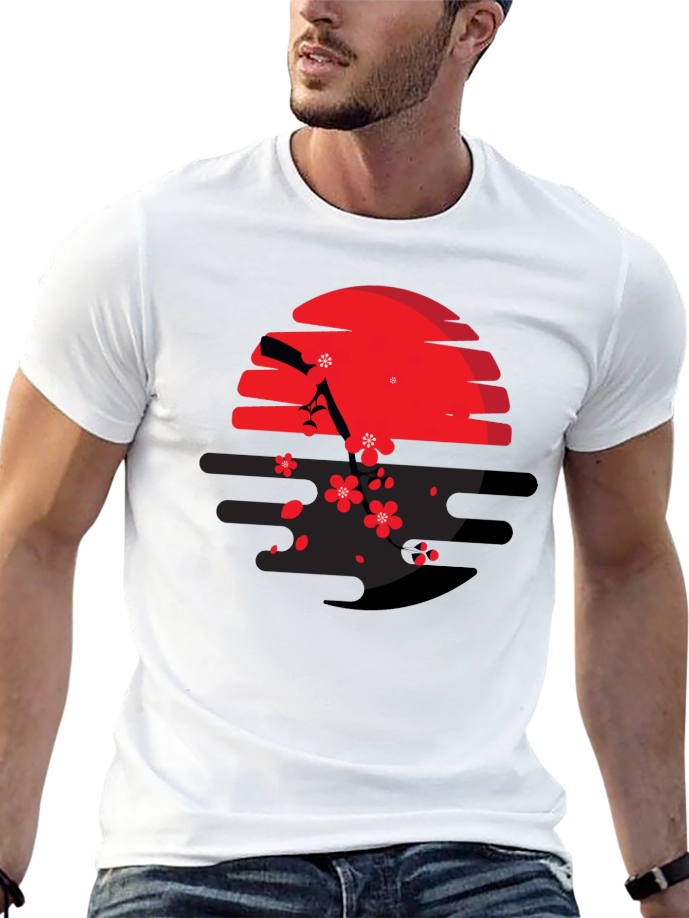 Red Sun & Cherry Blossom Graphic Tee