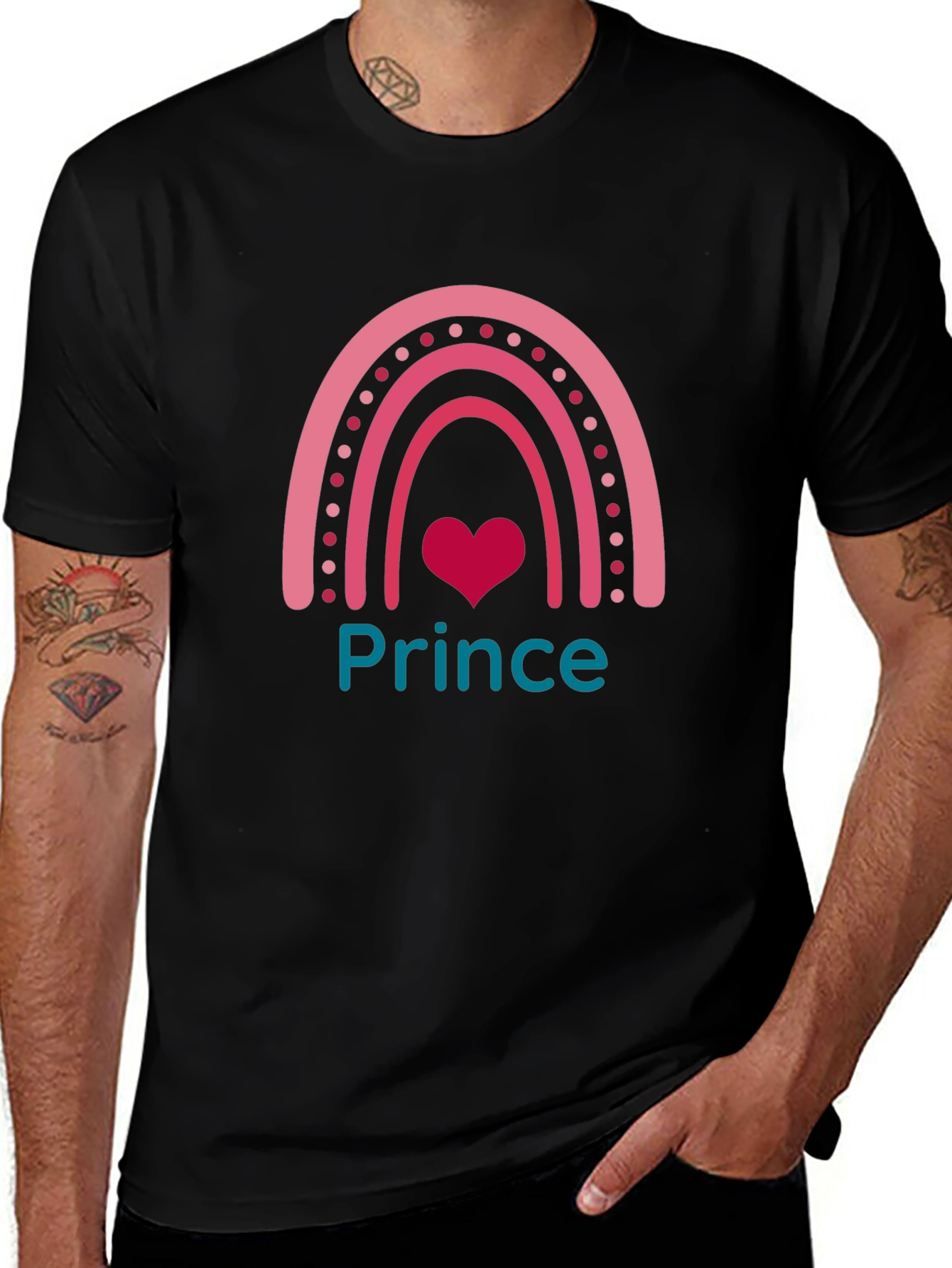 Prince Rainbow Graphic Tee - Trendy Cute Black T-Shirt