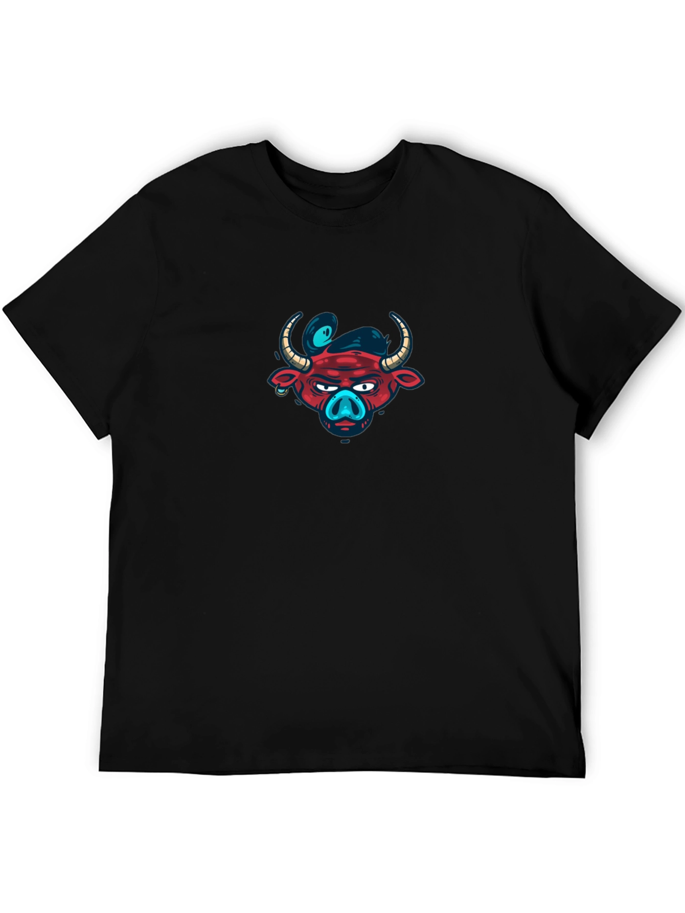 Edgy Bull Graphic Tee - Black Cotton T-Shirt