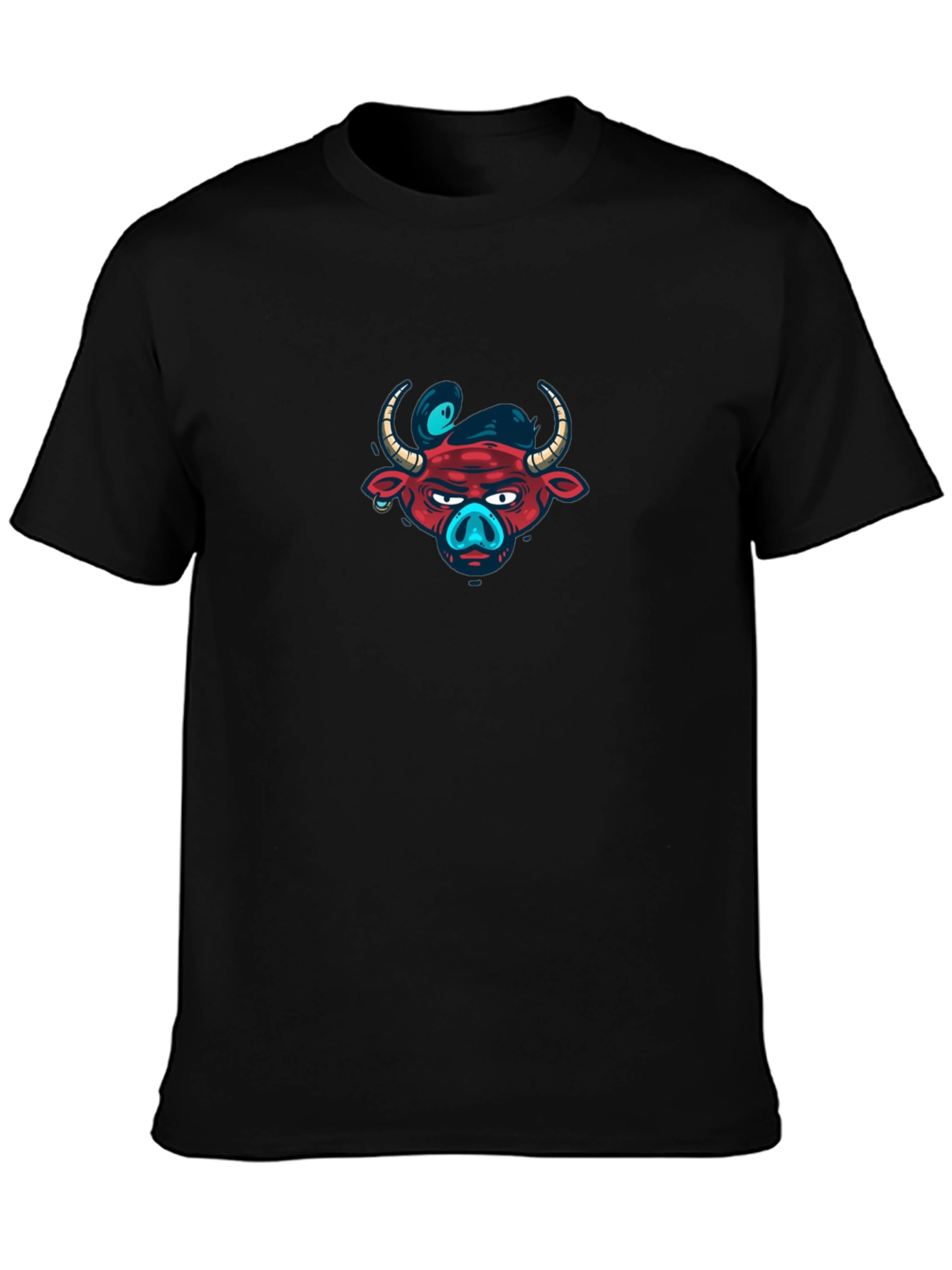 Edgy Bull Graphic Tee - Black Cotton T-Shirt