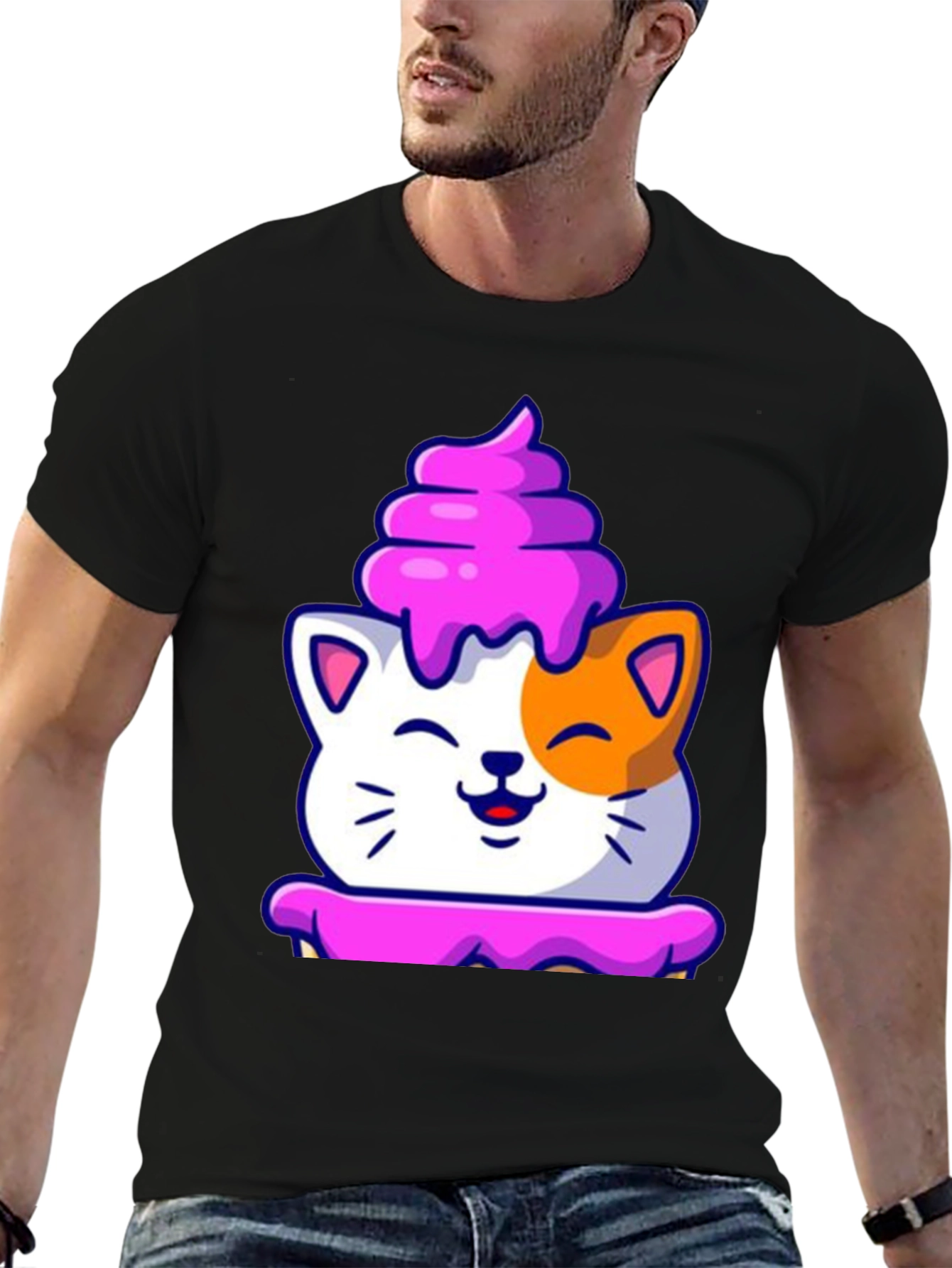 Cute Cat Cupcake Graphic Tee - Black