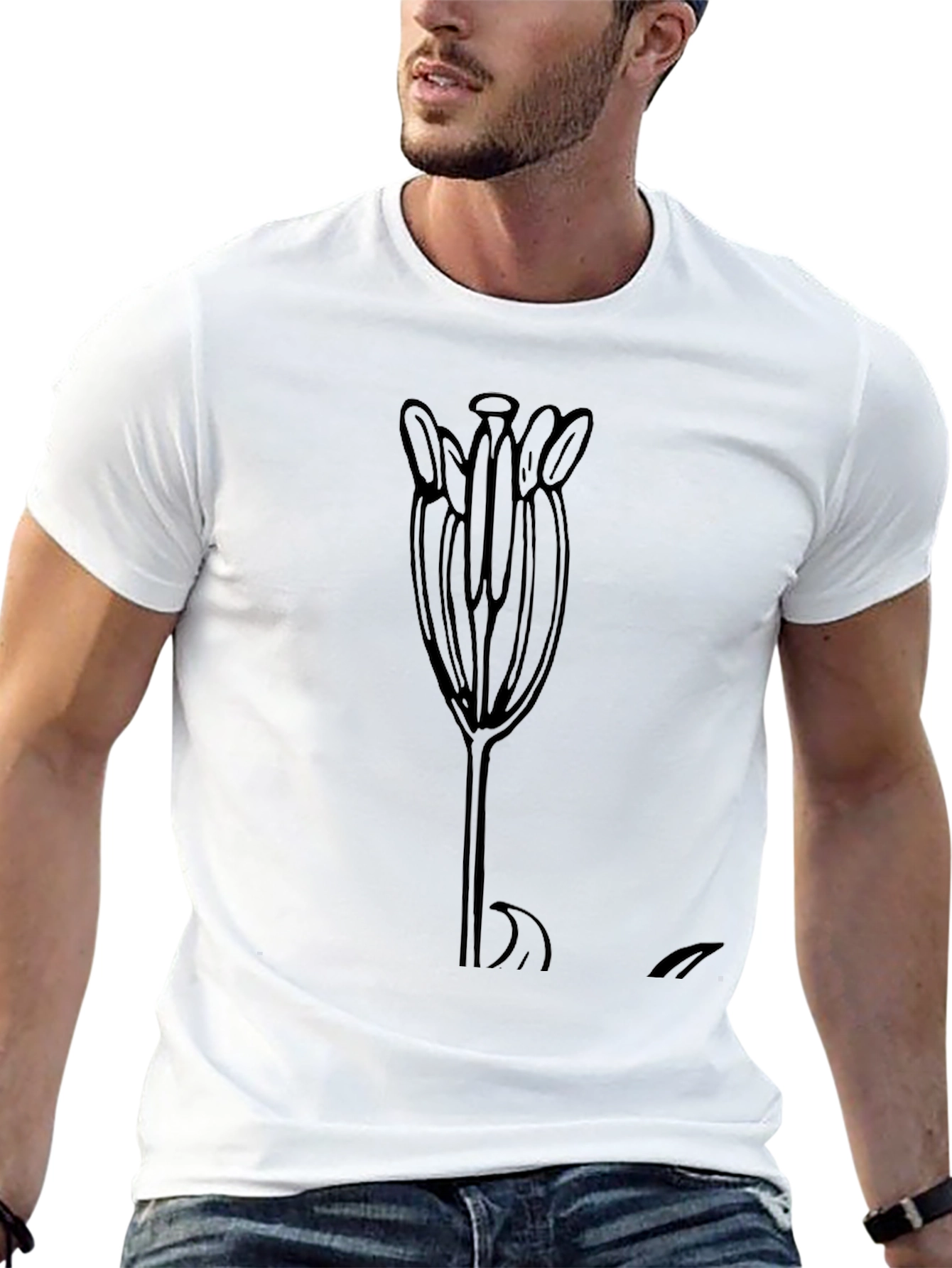 Minimalist Flower Graphic Black T-Shirt