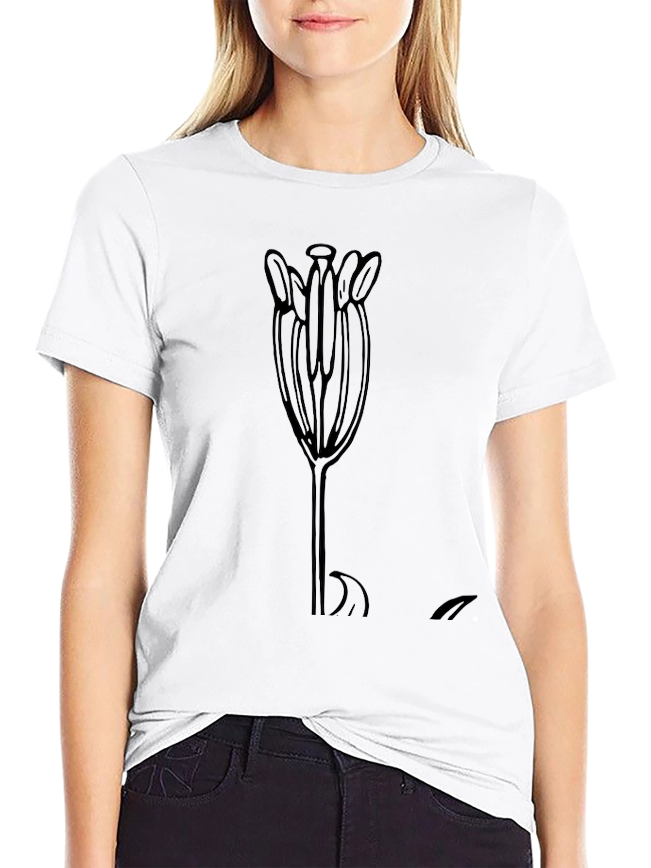 Minimalist Flower Graphic Black T-Shirt