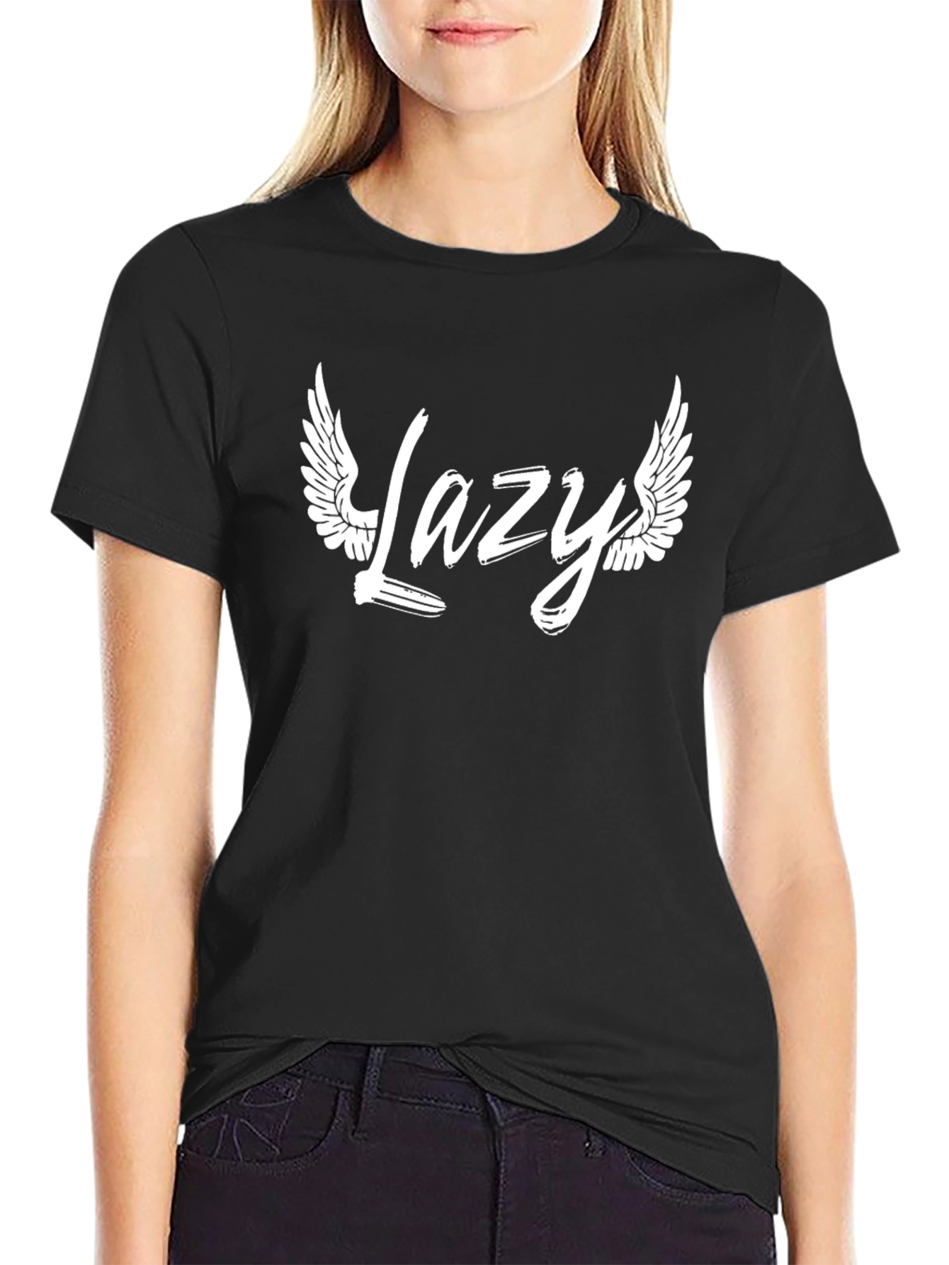 Lazy Angel Wings Graphic T-Shirt - Black