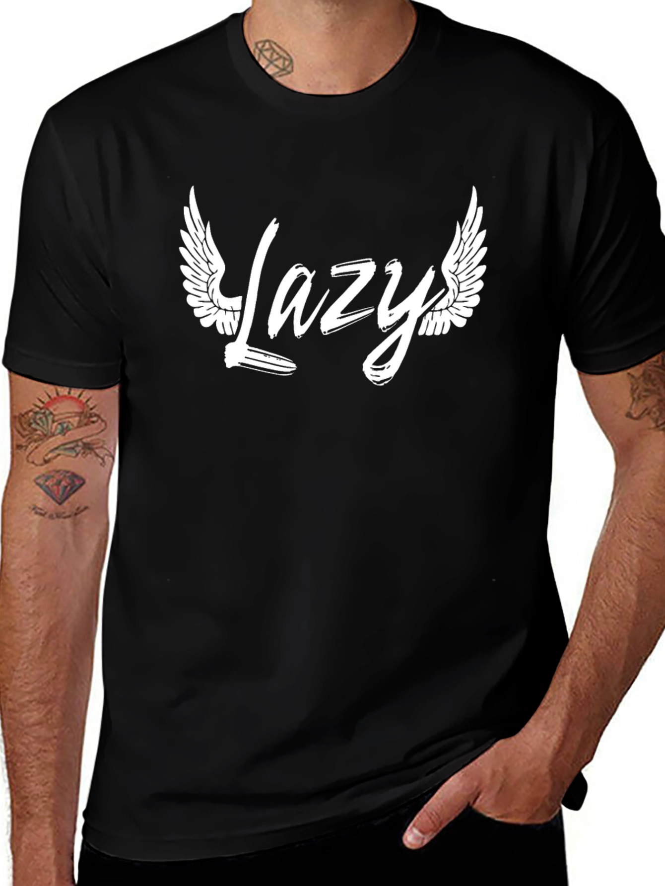Lazy Angel Wings Graphic T-Shirt - Black